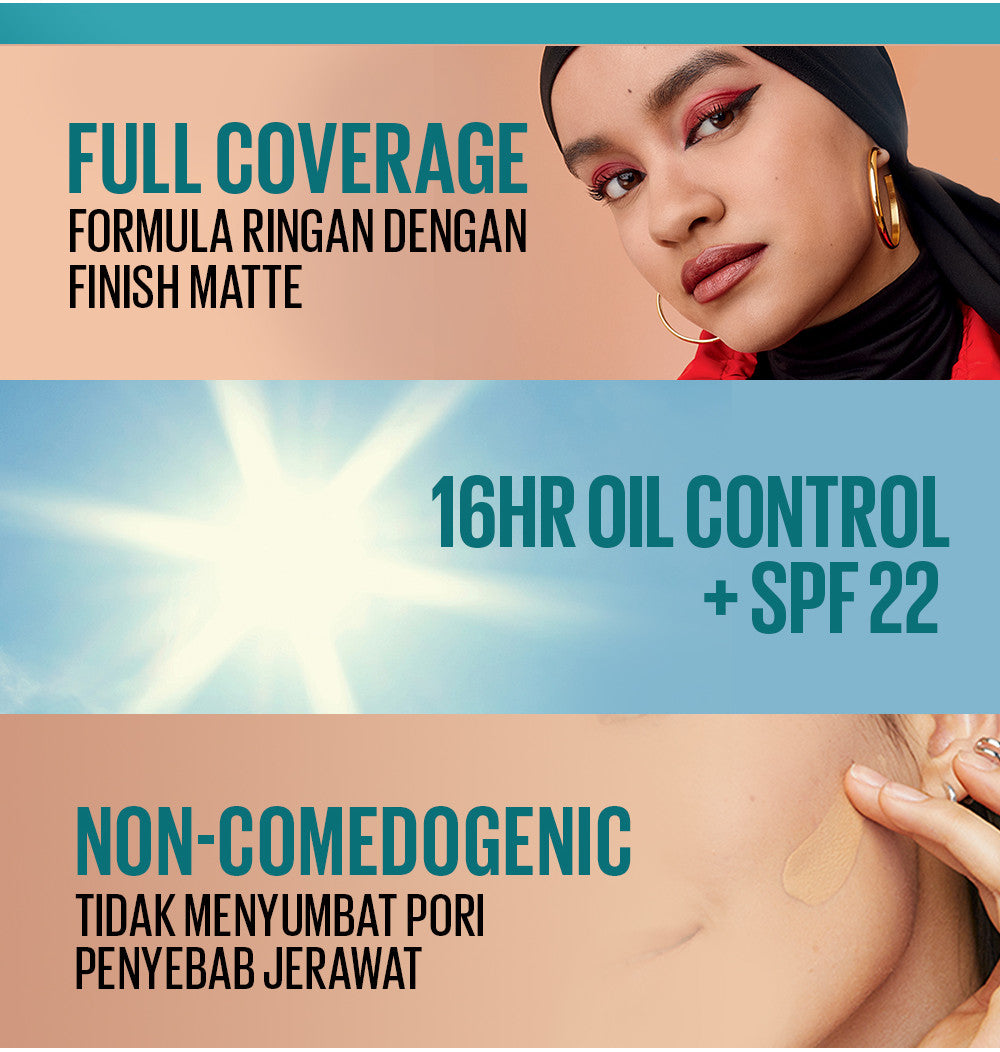 MAYBELLINE OFFICIAL Fit Me Matte + Poreless Liquid Foundation Make Up 30ml SPF 22 Makeup Ringan High Cover 16 Jam Oil Control Cushion Foundation Bedak Padat Cushion Foundation Bedak Padat Concealer BB Cream Foundation Waterproof Skin Tint Fondation