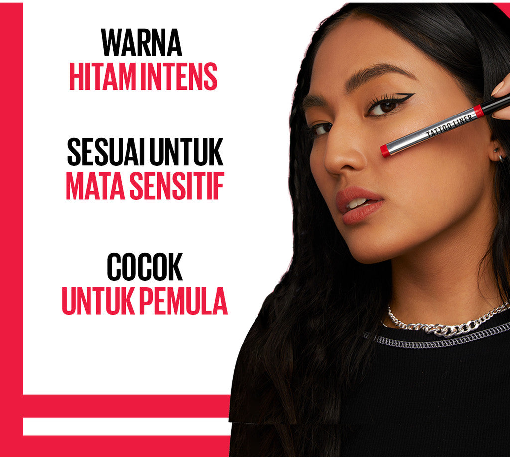 MAYBELLINE OFFICIAL Tattoo Liner 48H Liquid Pen Eyeliner Waterproof Make up Line Tattoo High Impact Tahan Lama 48 Jam Hitam Superstay Matte Vinyl Ink