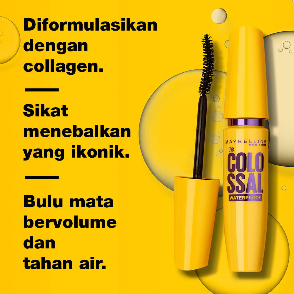 MAYBELLINE OFFICIAL Volume Express The Colossal Waterproof Mascara Make up - 9.2ml Maskara Makeup Eye Kolagen Bulu Mata Tebal Superstay Matte Vinyl Ink