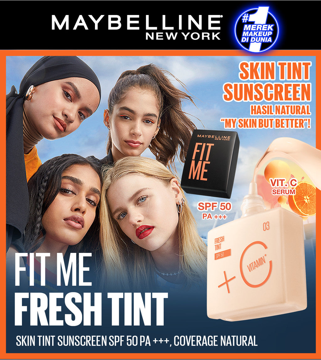 MAYBELLINE OFFICIAL Fit Me Fresh Tint 3 IN 1 30ml Skin Tint Foundation Tinted Sunscreen SPF 50 PA+++ Vitamin C Serum Face Makeup Natural Cushion Foundation Bedak Padat Concealer BB Cream Foundation Waterproof Skin Tint Fondation Sunblock