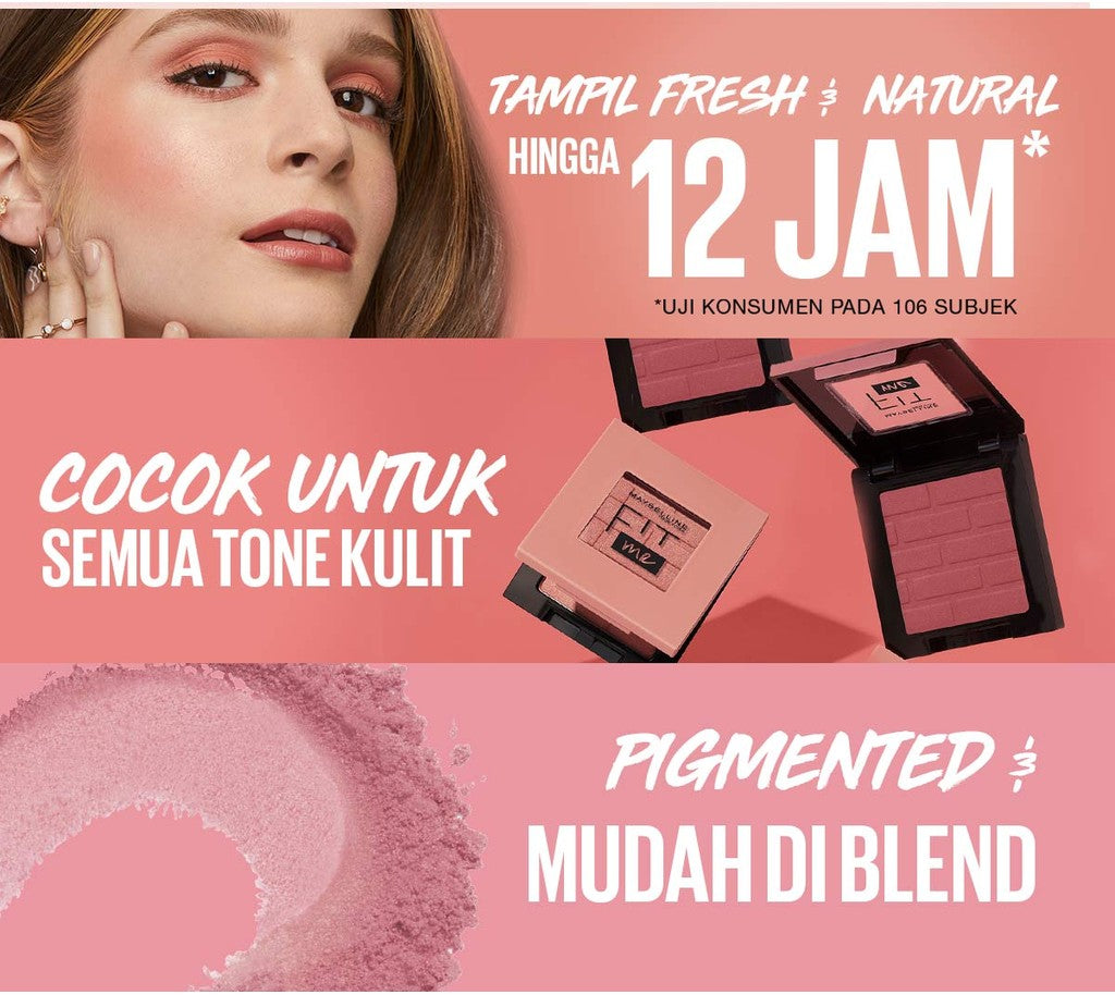 MAYBELLINE OFFICIAL Fit Me! Powder Blush Make Up - Blush On Pigmented Dengan Hasil Natural Yang Tahan Lama - Tersedia Dalam 4 Warna