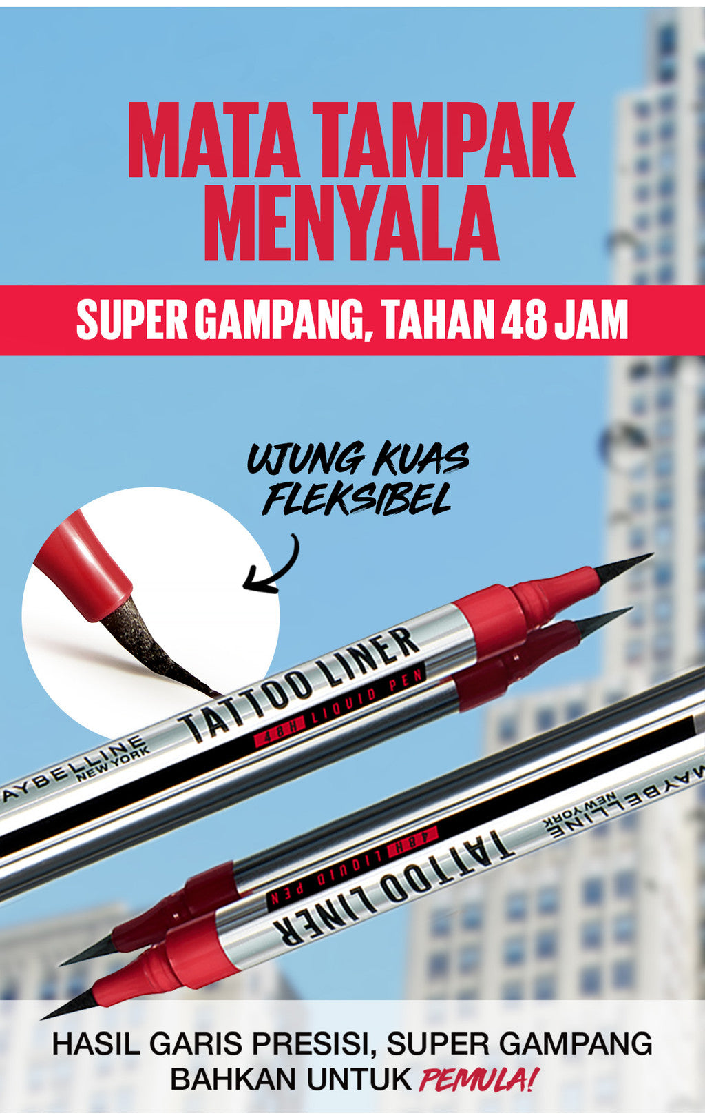 MAYBELLINE OFFICIAL Tattoo Liner 48H Liquid Pen Eyeliner Waterproof Make up Line Tattoo High Impact Tahan Lama 48 Jam Hitam Superstay Matte Vinyl Ink