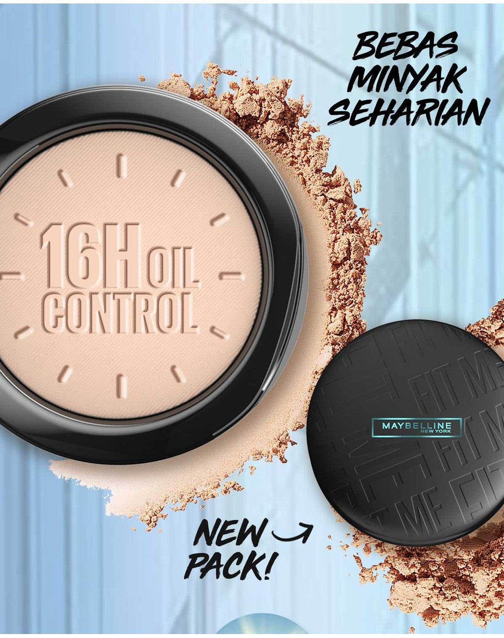 MAYBELLINE OFFICIAL Fit Me Matte + Poreless 16 Jam Oil Control Compact Powder SPF 32 PA+++ Make Up Bedak Padat bebas minyak tahan 16 Jam bedak tabur Makeup Cushion Foundation Bedak Padat Concealer BB Cream Foundation Waterproof Skin Tint Fondation