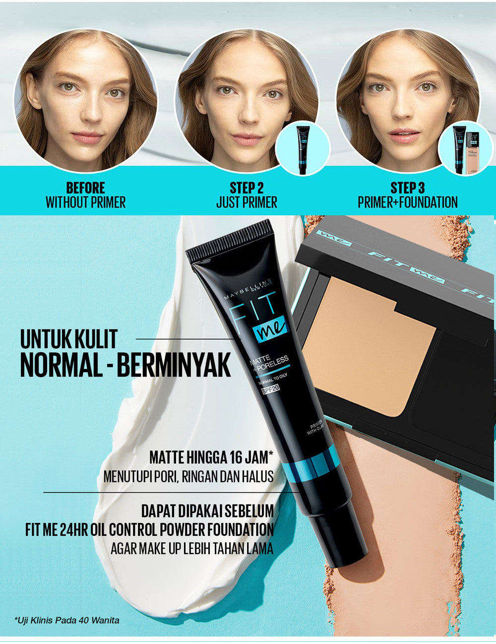 MAYBELLINE OFFICIAL Fit Me Matte + Poreless Primer Make Up - 30ml (Primer Wajah Untuk Hasil Matte Hingga 16 Jam)