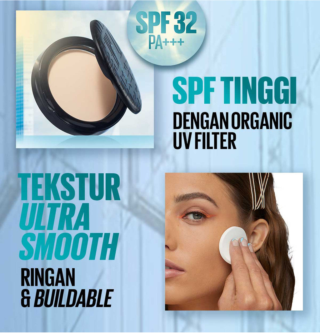 MAYBELLINE OFFICIAL Fit Me Matte + Poreless 16 Jam Oil Control Compact Powder SPF 32 PA+++ Make Up Bedak Padat bebas minyak tahan 16 Jam bedak tabur Makeup Cushion Foundation Bedak Padat Concealer BB Cream Foundation Waterproof Skin Tint Fondation