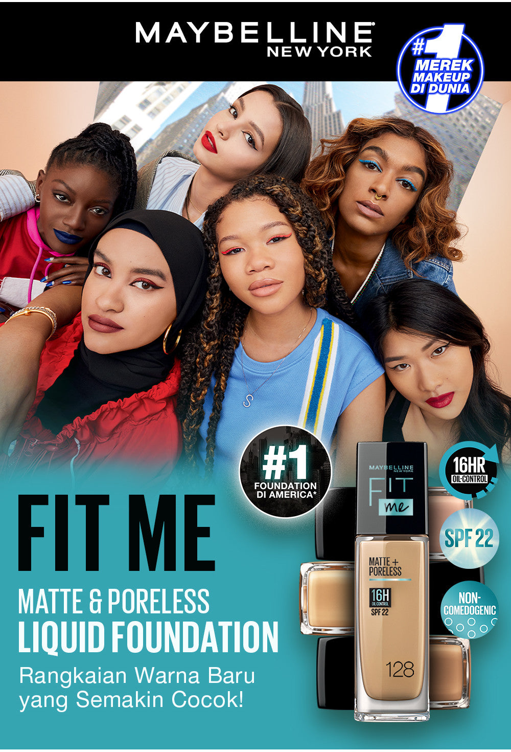 MAYBELLINE OFFICIAL Fit Me Matte + Poreless Liquid Foundation Make Up 30ml SPF 22 Makeup Ringan High Cover 16 Jam Oil Control Cushion Foundation Bedak Padat Cushion Foundation Bedak Padat Concealer BB Cream Foundation Waterproof Skin Tint Fondation