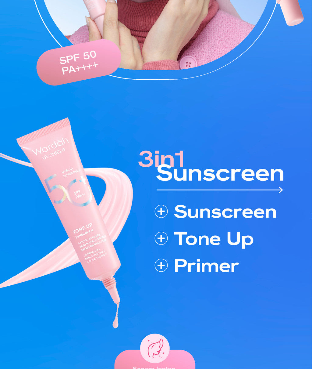 Wardah UV Shield Tinted Tone Up Sunscreen SPF 50 PA 30 ml Sunscreen Wajah Mencerahkan Wajah Samarkan Noda Hitam Tidak Lengket Cepat Meresap Makeup Primer-Skincare