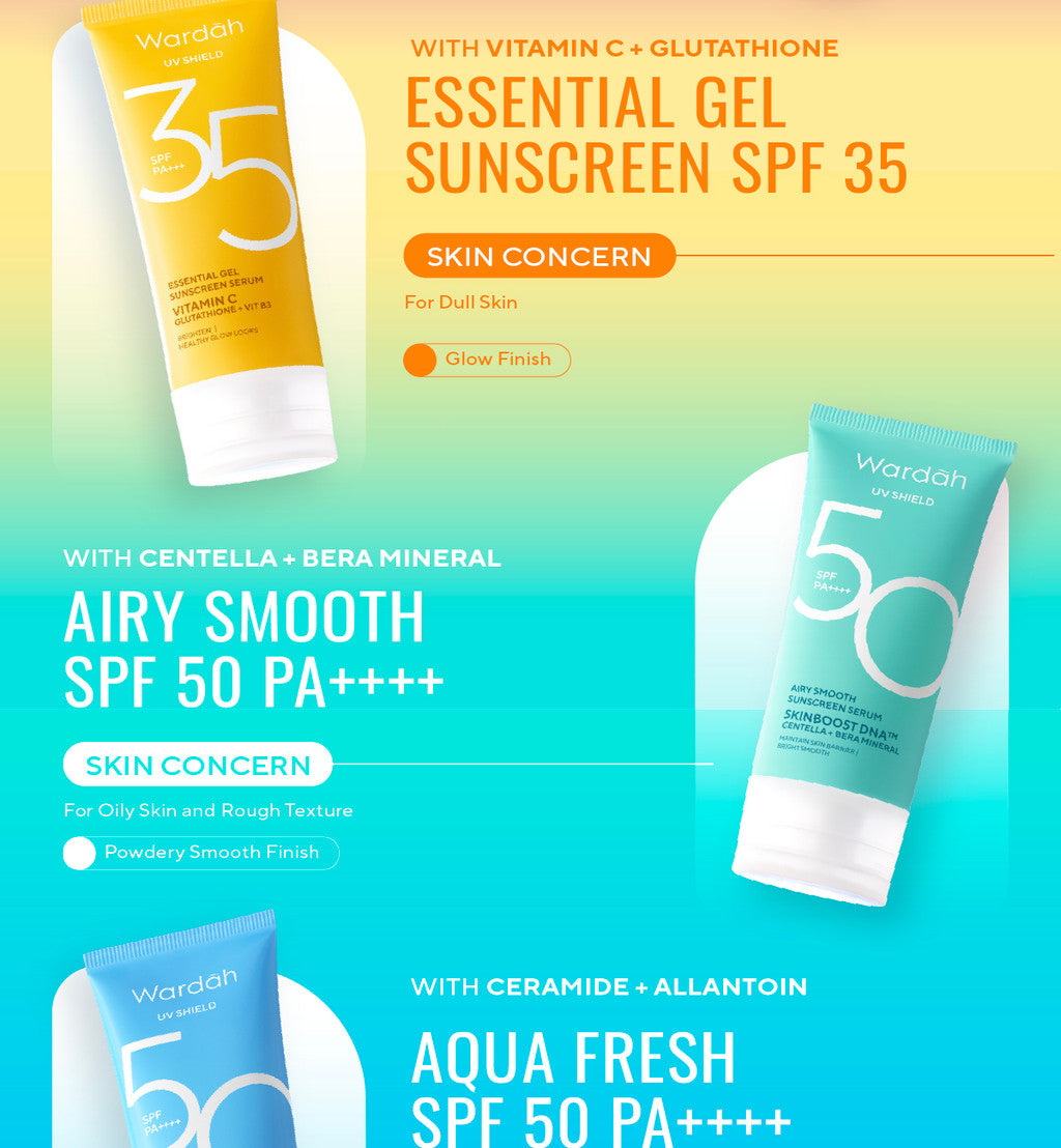 [TRIPLE PACK] Wardah UV Shield Sunscreen SPF 35 SPF 50 Airy Smooth Essential Gel Acne Calming Aqua Fresh Tone Up Physical - Skincare