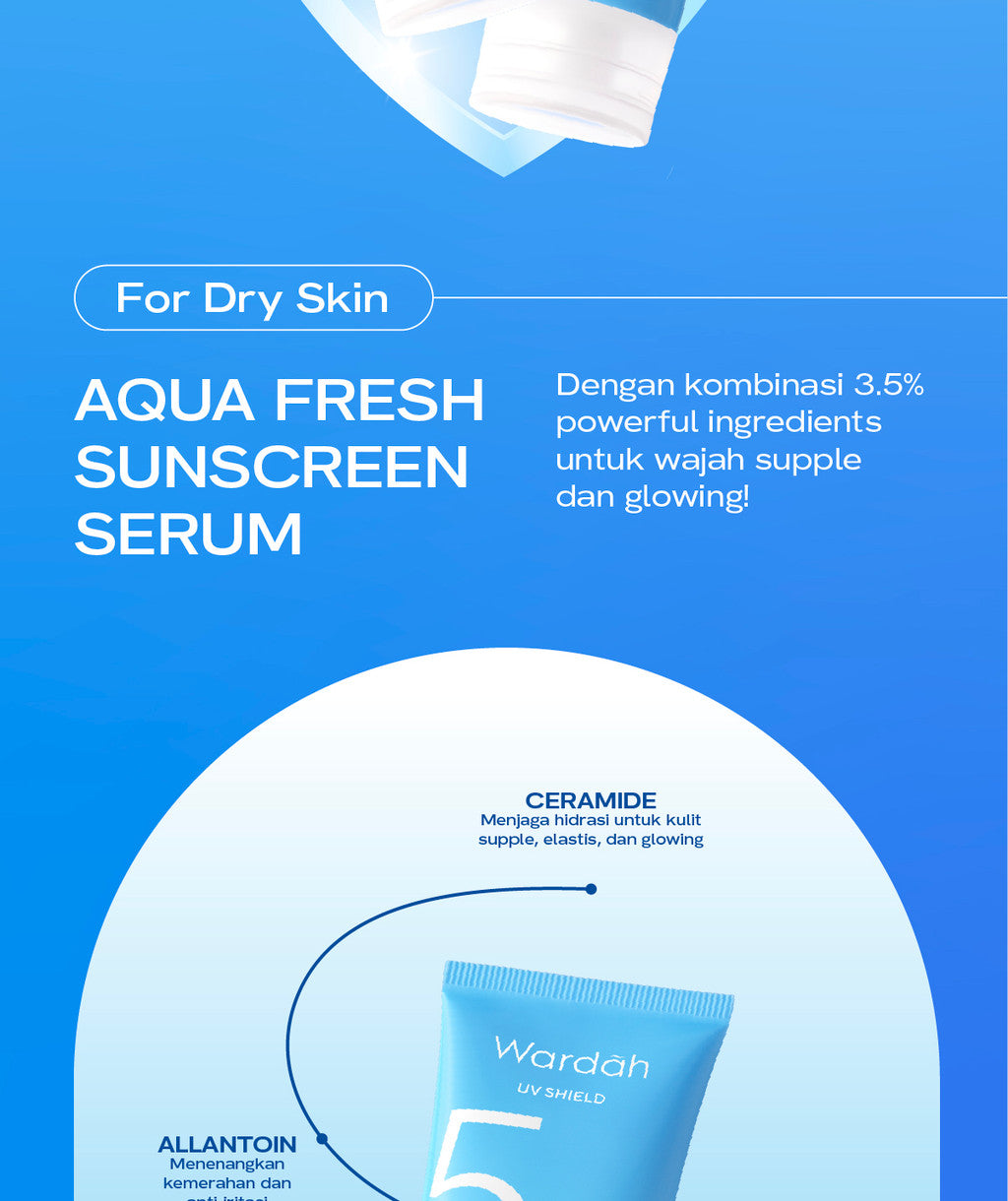 WARDAH UV Shield Aqua Fresh Sunscreen Serum SPF 50 PA++++ 30 ml - Melembabkan Kulit Kering, Memperbaiki Skin Barrier, Melindungi Kulit secara Maksimal - Ringan, Cepat Meresap, Tidak Lengket, No Whitecast, Non comedogenic, 0% Alkohol - Skincare