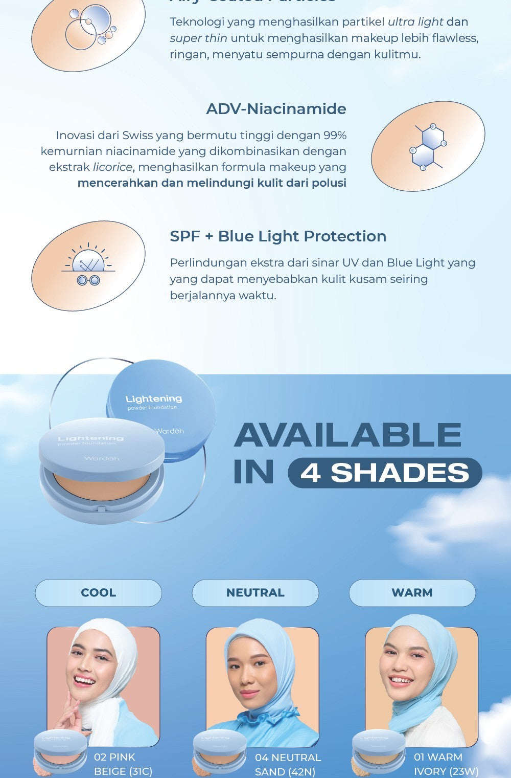WARDAH Lightening Powder Foundation Extra Cover 10 g - All Skin - Two Way Cake - TWC Extra Cover - Bedak Padat Medium to High Coverage dengan SPF 22 PA dan Serum Niacinamide Untuk Hasil Makeup Flawless dan Cerah - Makeup - Cocok Dipakai dengan Cushion