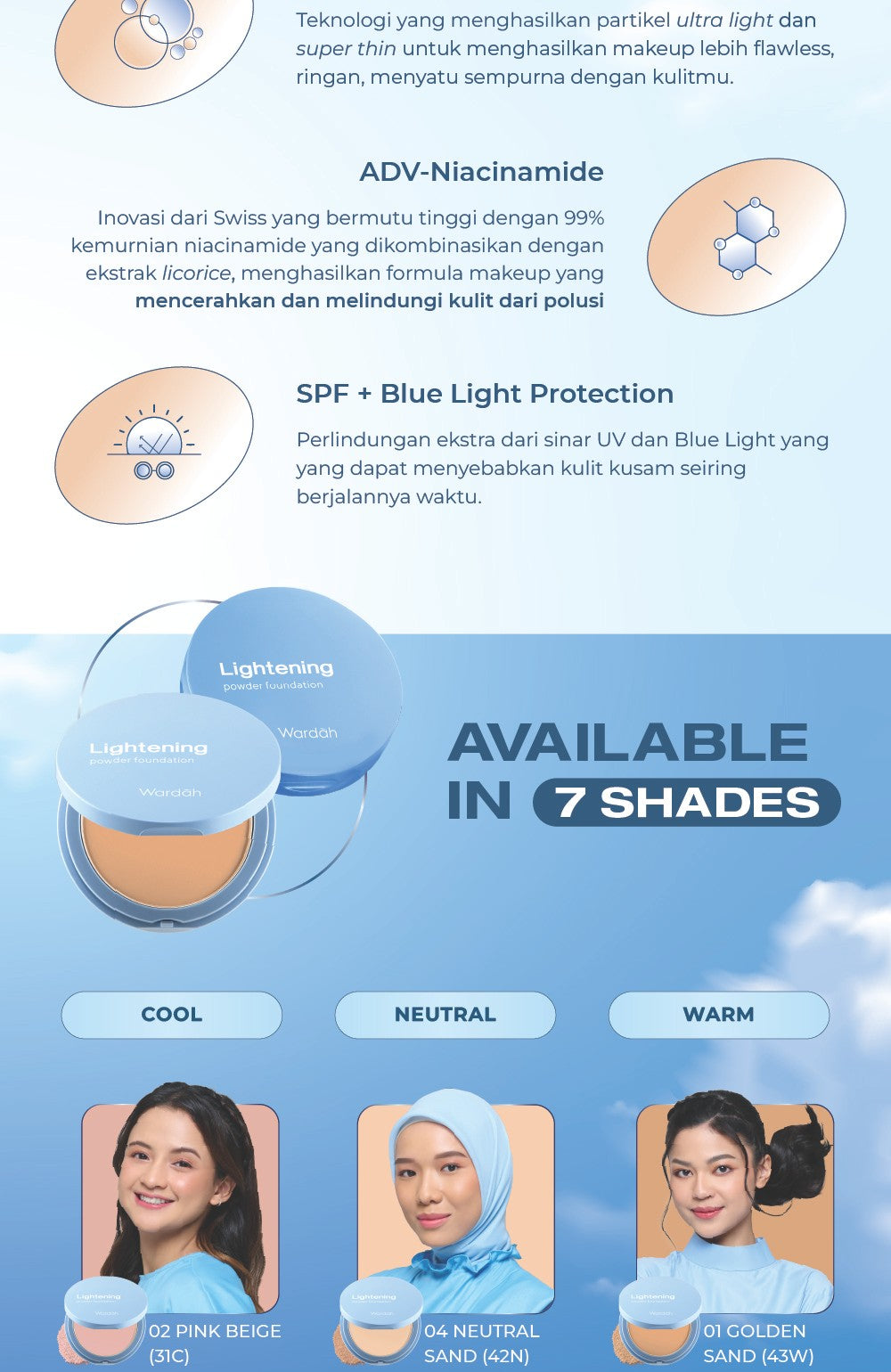 WARDAH Lightening Powder Foundation Light Feel 12g Two Way Cake Bedak Padat Ringan Matte dengan Niacinamide Powder Compact Cushion untuk Skin Cerah Blur Tahan Lama All Skin Type Feel Glad No Cakey All Day Makeup