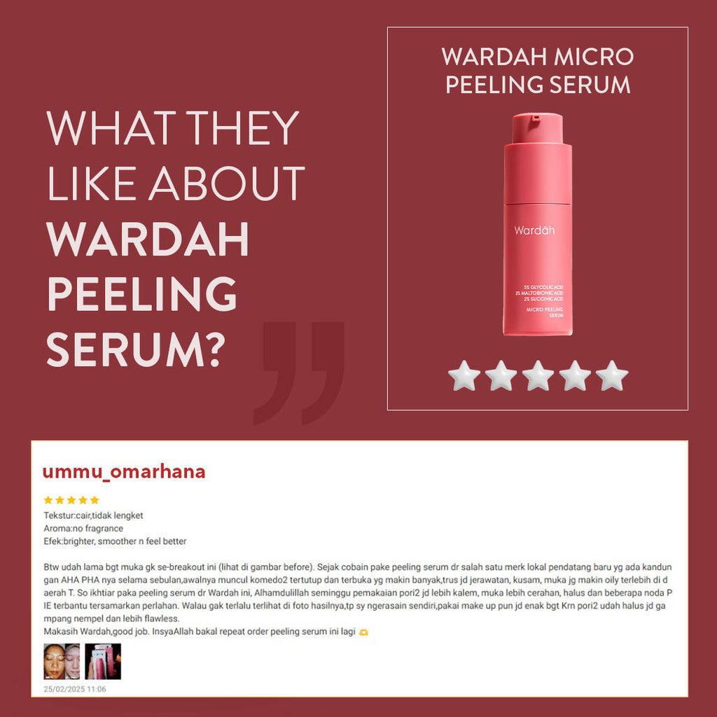 Wardah Exfo Peeling Serum 5% Glycolic Acid 3% Maltobionic Acid 2% Succinic Acid Micro - Serum Exfoliasi Wajah, Serum Membantu Mencerahkan dan Menghaluskan Wajah - Skincare