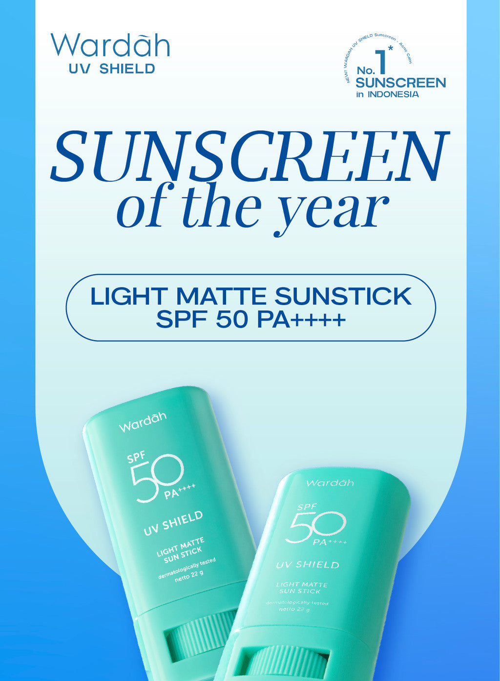WARDAH UV Shield Light Matte Sun Stick SPF 50 PA +++ 22 g - Sunscreen Wajah 0% Alkohol dan Sebum Control - Tekstur Ringan - Untuk Semua Jenis Kulit - Skincare
