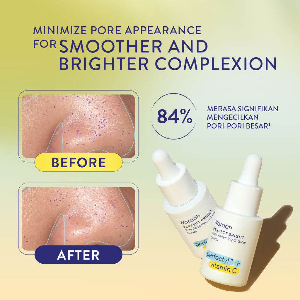 WARDAH Perfect Bright Perfectyl + Vitamin C Pore Perfecting C-Glow Serum - Micro Peeling Serum-Mencerahkan dan Menghaluskan kulit serta Mengecilkan Pori-Pori, Wajah Kusam, Berminyak, Berjerawat - Skincare