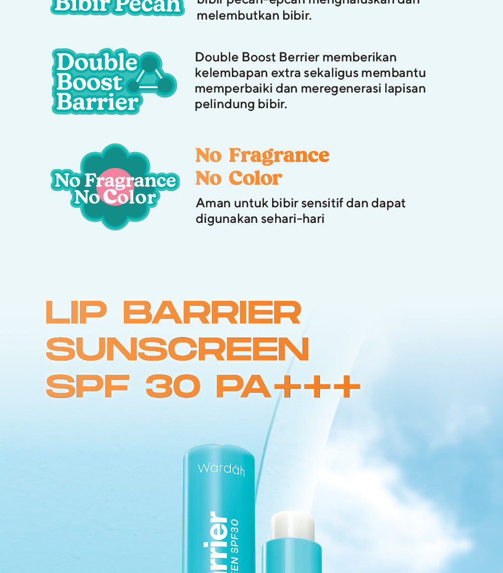 [LIPCARE SUN PROTECTION] WARDAH Lip Barrier Sunscreen SPF 30 PA+++ - Pelembab Bibir 24 Jam - Lip Balm, Lip Therapy, Lip Care, Hydrating - Petrolatum Murni 100% - Memperbaiki, Meregenerasi Sel Kulit Bibir, Menghidrasi, Mengatasi Bibir Pecah - Makeup