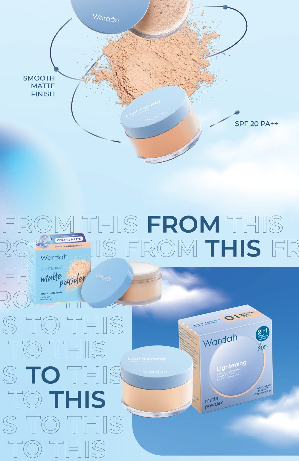 WARDAH Lightening Matte Powder 20 g Bedak Tabur dengan Smooth Matte Finish yang Diformulasikan dengan SPF 20 PA dan Serum Niacinamide Untuk Hasil Makeup Flawless dan Cerah Cocok Dipakai dengan Cushion Makeup