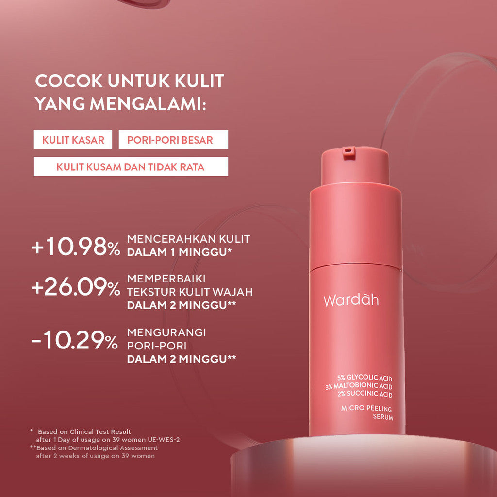 Wardah Exfo Peeling Serum 5% Glycolic Acid 3% Maltobionic Acid 2% Succinic Acid Micro - Serum Exfoliasi Wajah, Serum Membantu Mencerahkan dan Menghaluskan Wajah - Skincare