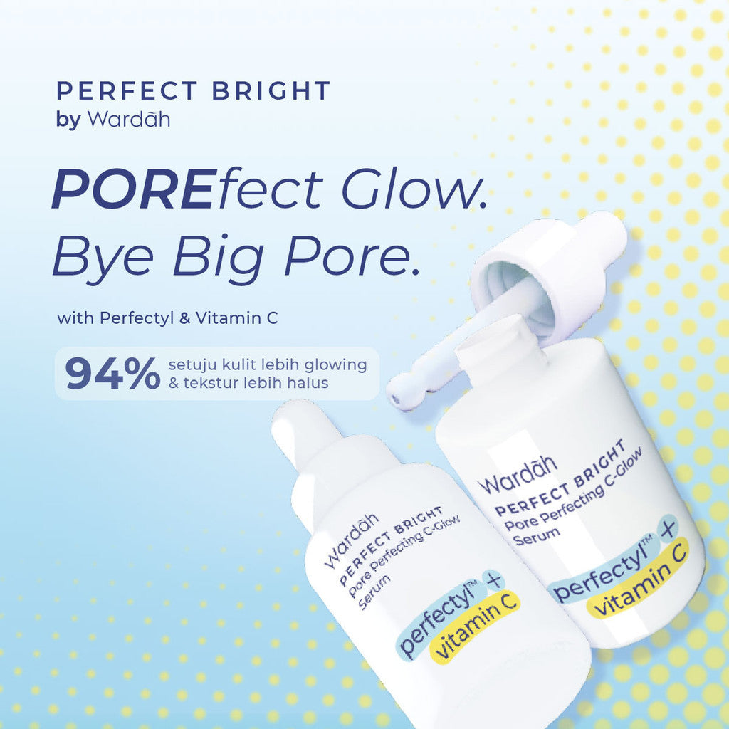 WARDAH Perfect Bright Perfectyl + Vitamin C Pore Perfecting C-Glow Serum - Micro Peeling Serum-Mencerahkan dan Menghaluskan kulit serta Mengecilkan Pori-Pori, Wajah Kusam, Berminyak, Berjerawat - Skincare