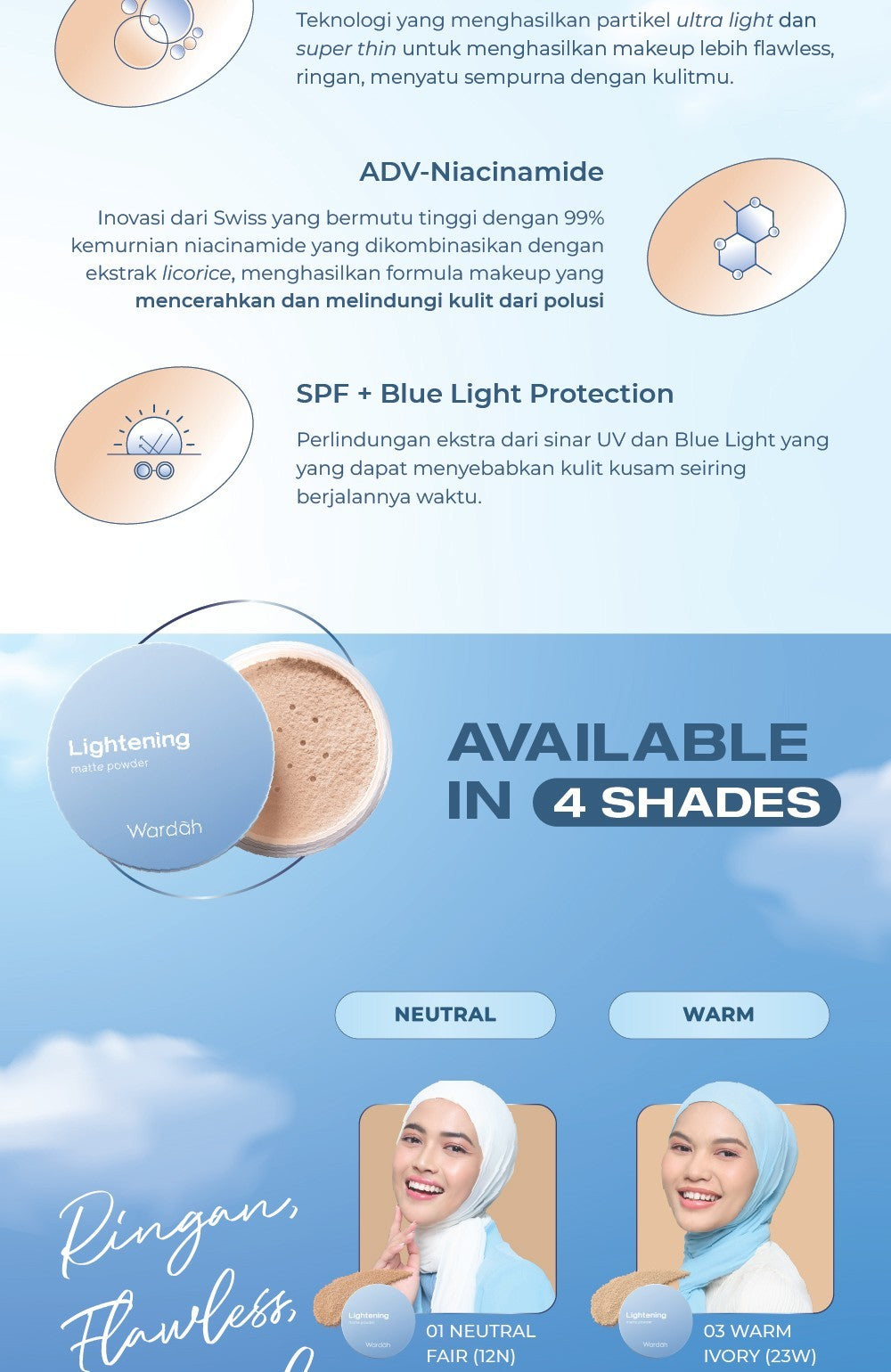 WARDAH Lightening Matte Powder 20 g Bedak Tabur dengan Smooth Matte Finish yang Diformulasikan dengan SPF 20 PA dan Serum Niacinamide Untuk Hasil Makeup Flawless dan Cerah Cocok Dipakai dengan Cushion Makeup