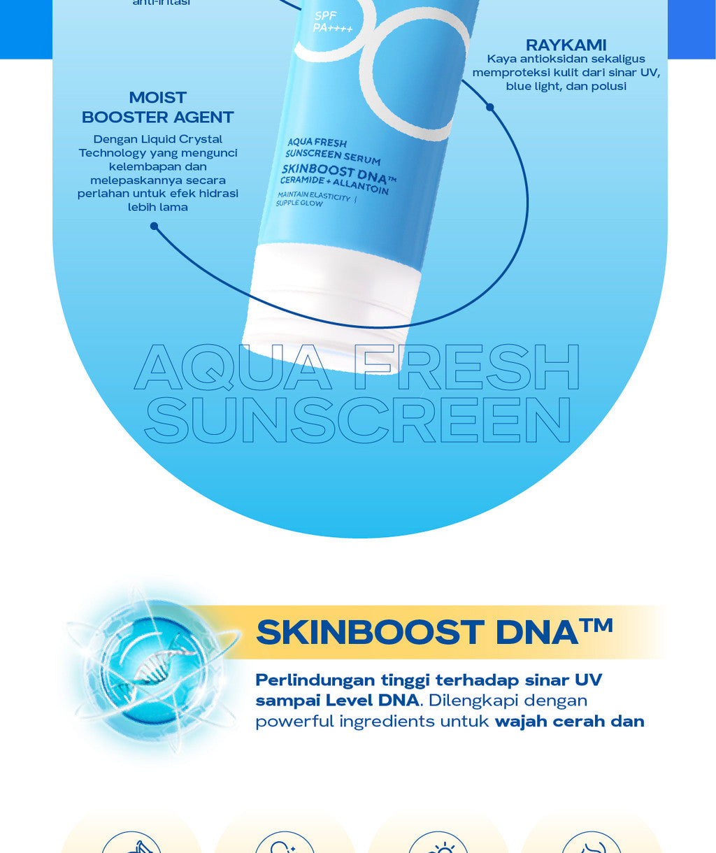WARDAH UV Shield Aqua Fresh Sunscreen Serum SPF 50 PA++++ 30 ml - Melembabkan Kulit Kering, Memperbaiki Skin Barrier, Melindungi Kulit secara Maksimal - Ringan, Cepat Meresap, Tidak Lengket, No Whitecast, Non comedogenic, 0% Alkohol - Skincare
