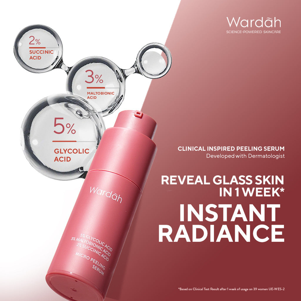 Wardah Exfo Peeling Serum 5% Glycolic Acid 3% Maltobionic Acid 2% Succinic Acid Micro - Serum Exfoliasi Wajah, Serum Membantu Mencerahkan dan Menghaluskan Wajah - Skincare