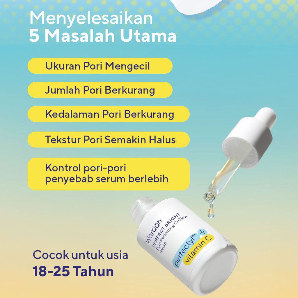 WARDAH Perfect Bright Perfectyl + Vitamin C Pore Perfecting C-Glow Serum - Micro Peeling Serum-Mencerahkan dan Menghaluskan kulit serta Mengecilkan Pori-Pori, Wajah Kusam, Berminyak, Berjerawat - Skincare