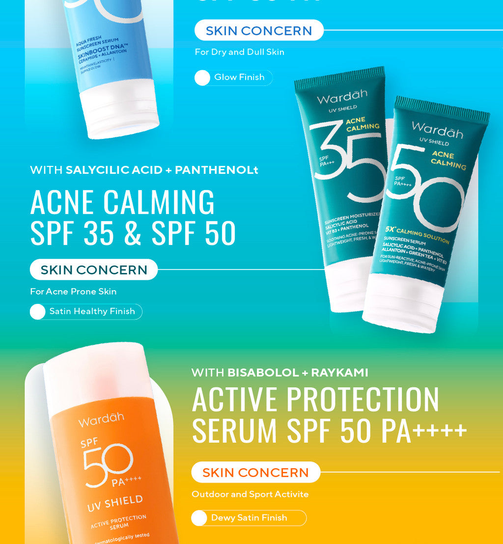 [TRIPLE PACK] Wardah UV Shield Sunscreen SPF 35 SPF 50 Airy Smooth Essential Gel Acne Calming Aqua Fresh Tone Up Physical - Skincare