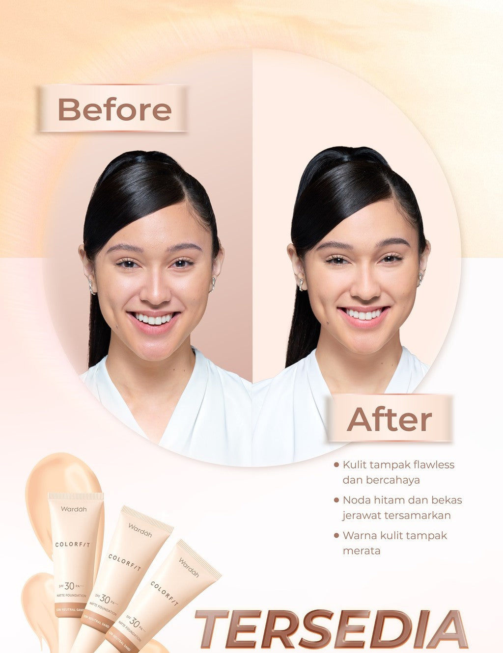 WARDAH Colorfit Matte Foundation - Liquid Foundation SPF 30PA++ dengan Oil Control & Tahan Lama Hingga 12 Jam - Makeup