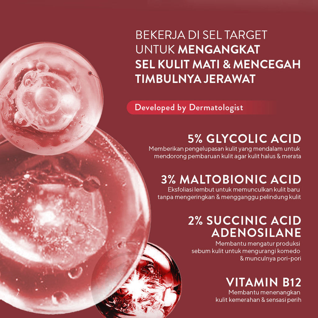 Wardah Exfo Peeling Serum 5% Glycolic Acid 3% Maltobionic Acid 2% Succinic Acid Micro - Serum Exfoliasi Wajah, Serum Membantu Mencerahkan dan Menghaluskan Wajah - Skincare