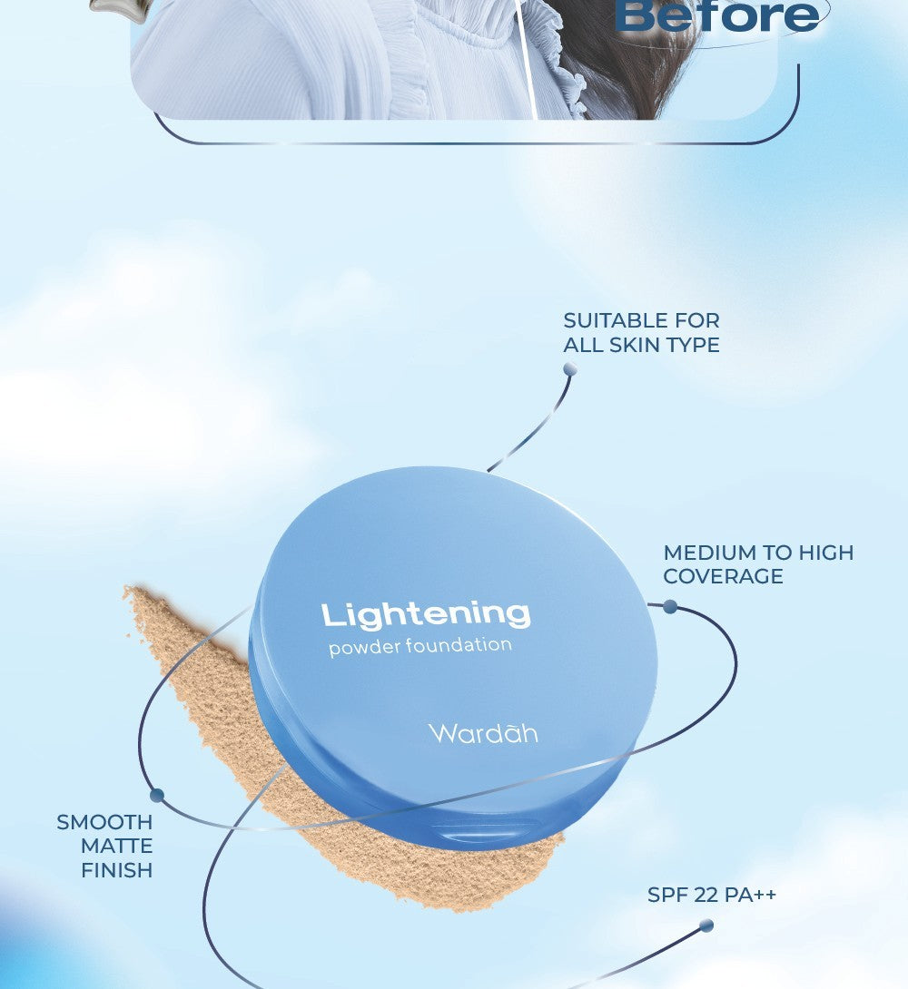 WARDAH Lightening Powder Foundation Extra Cover 10 g - All Skin - Two Way Cake - TWC Extra Cover - Bedak Padat Medium to High Coverage dengan SPF 22 PA dan Serum Niacinamide Untuk Hasil Makeup Flawless dan Cerah - Makeup - Cocok Dipakai dengan Cushion