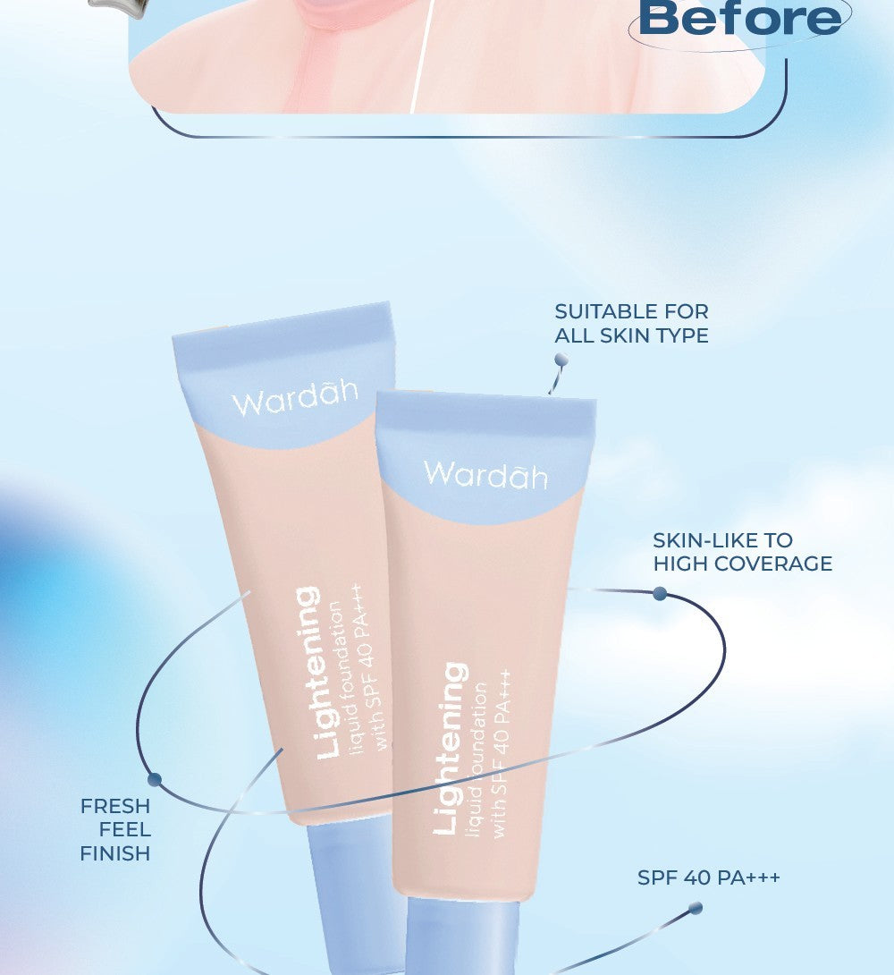 WARDAH Lightening Liquid Foundation 25ml - Base Makeup dengan Skin-Like to High Coverage yang Mengandung SPF 40 PA+++ dan Serum Niacinamide Untuk Hasil Makeup Flawless dan Cerah - Makeup - Foundation - Bedak - Cushion -  Foundation Anti Longsor