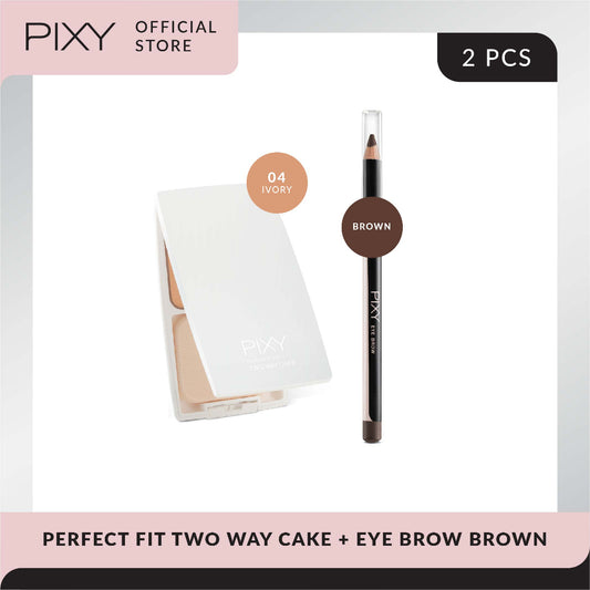 PIXY Perfect Fit Two Way Cake 04 Ivory + Eye Brow Brown