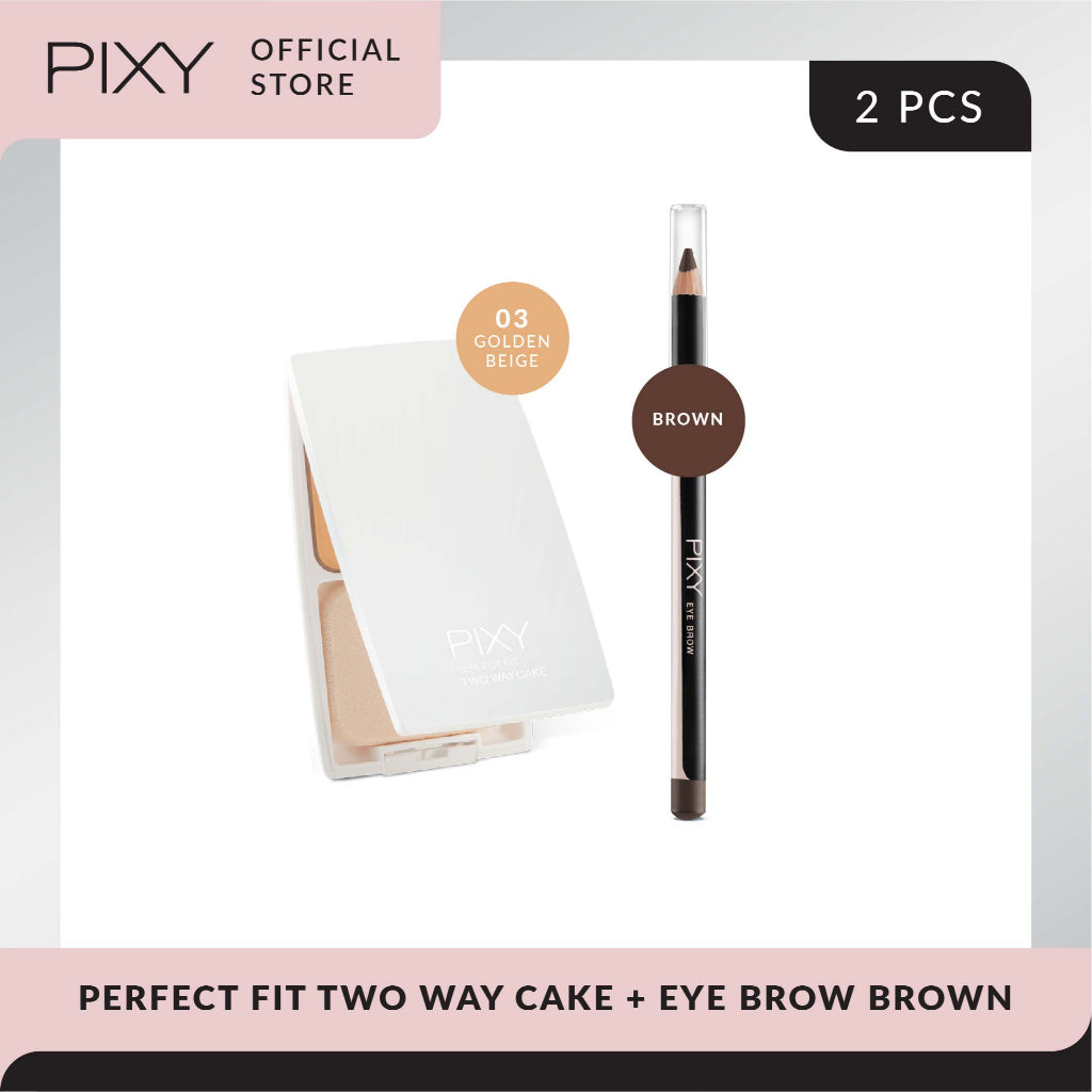 PIXY Perfect Fit Two Way Cake 03 Golden Beige + Eye Brow Brown