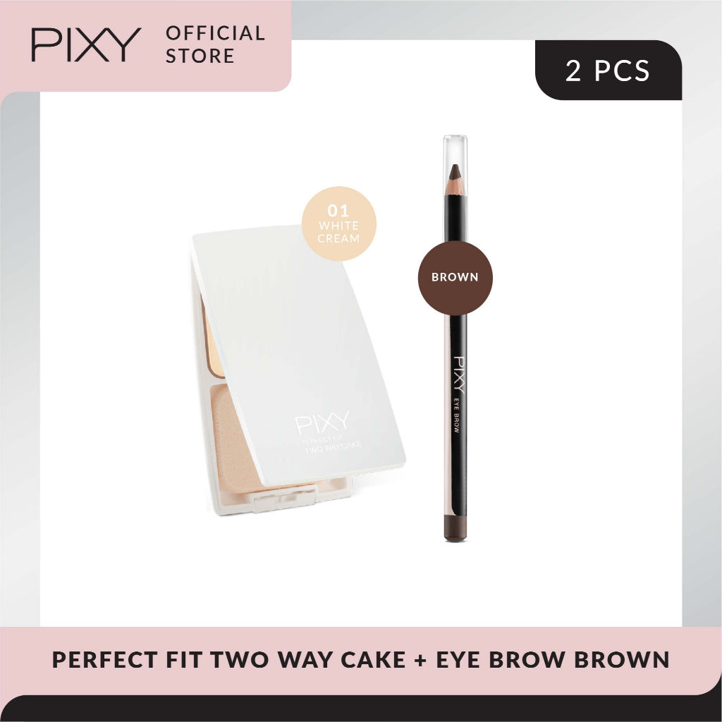 PIXY Perfect Fit Two Way Cake 01 White Cream + Eye Brow Brown