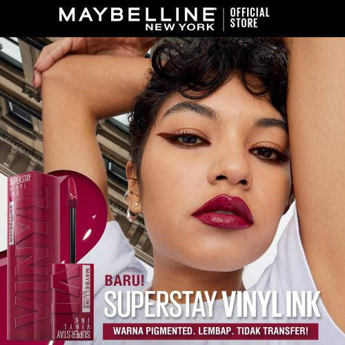 Maybelline Paket Makeup Sky High Mascara + Superstay Vinyl Ink Saucy | Bundle hemat lipstik maskara Lipstick transferproof Tahan Lama