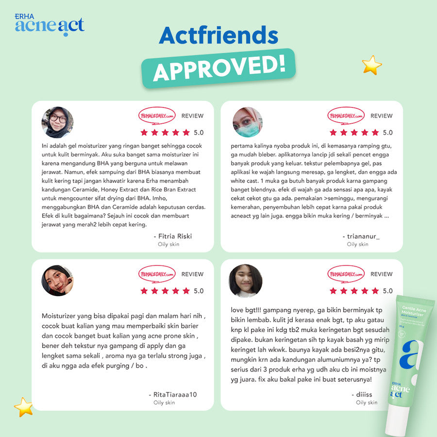 ERHA Acneact Gentle Acne Moisturizer 30g - Pelembab Wajah Jerawat Ceramide Low ph Ph Balance
