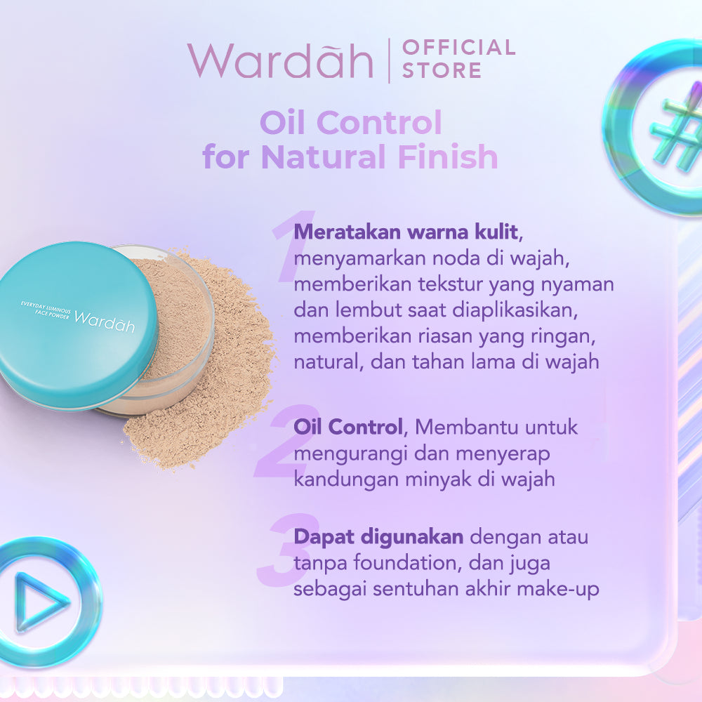 WARDAH Everyday Luminous Face Powder 30 g - Bedak Tabur Yang Halus, Natural, Ringan dan Melembabkan - Oil Control, Tahan Lama Untuk Semua Jenis Kulit - Makeup - Cocok Dipakai dengan Cushion