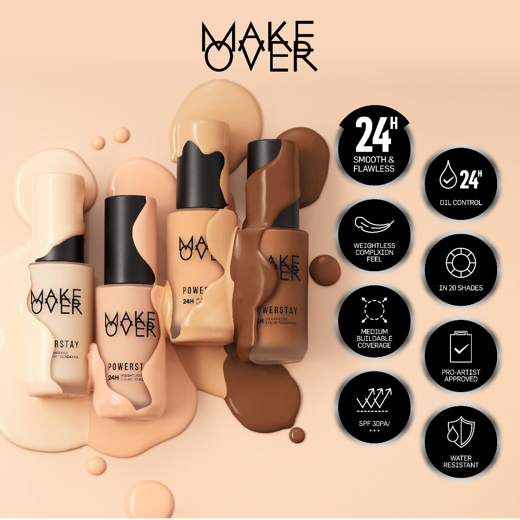 [SPECIAL 11.11] MAKE OVER Powerstay 24H Weightless Liquid Foundation - High Coverage Wajah Flawless Ringan Poreless Oil Control Make Up Tahan Lama 24 Jam BEST SELLER Somethin Time Less w Maybe Euphoria