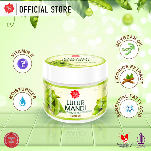 Viva Lulur Mandi Brightening & Moisturizing (Body Scrub) Soybean with VIT E, Licorice Extract, Essential Fatty Acid & Moisturizer - 225gr
