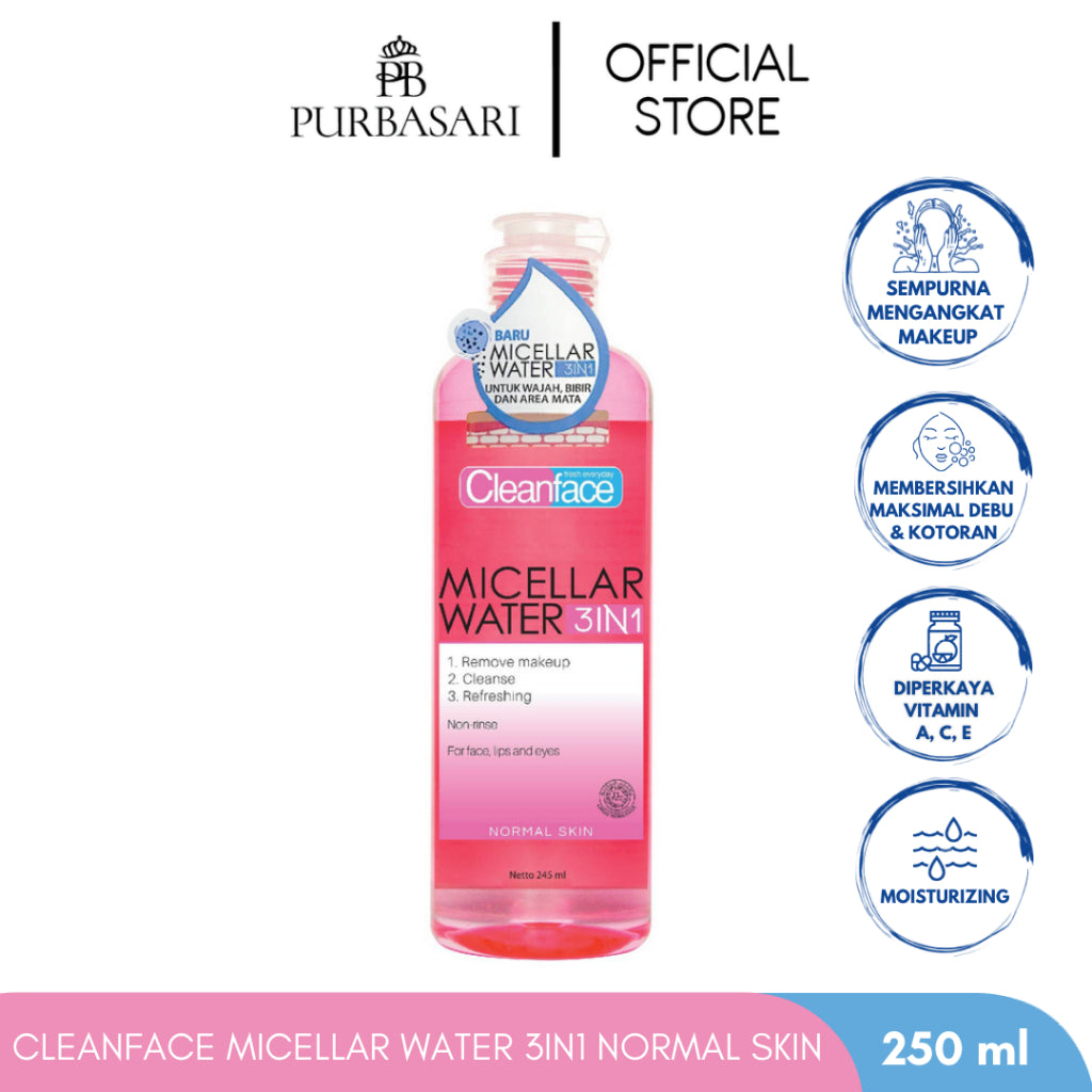 [Bundle Hemat] Cleanface Micellar Water 3in1 For Oily Skin and Normal Skin 250 ml / Pembersih Wajah / Pembersih Makeup Waterproof