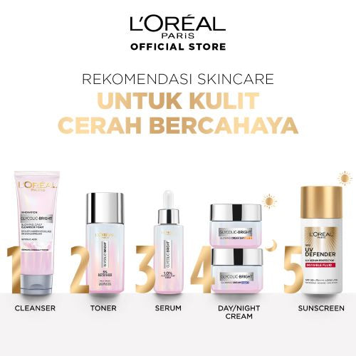 L'Oreal Paris Glycolic Bright Glowing Skincare Day Cream & Night Cream 15 ml Krim L'Oreal Untuk Mencerahkan & Menyamarkan Noda Hitam Dalam 2 Minggu
