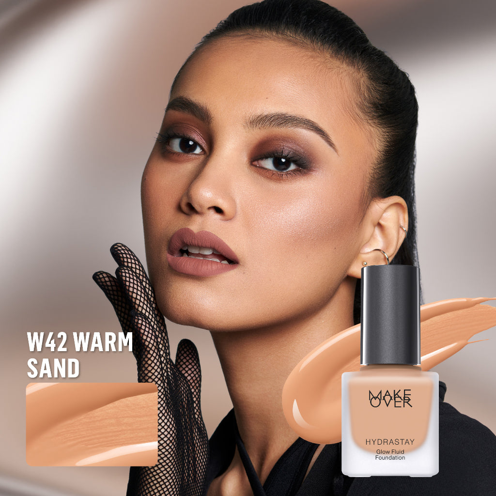 MAKE OVER Hydrastay Glow Fluid Foundation - Glow high coverage ringan poreless hydrating untuk makeup tahan lama non-comedogenic