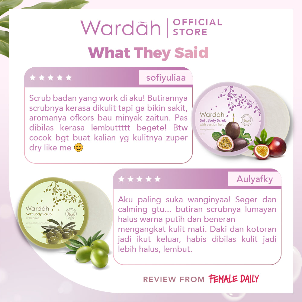 Wardah Soft Body Scrub 150 ml - Scrub Badan Melembabkan - Dilengkapi dengan Olive Oil yang dapat Mengangkat Sel Kulit Mati - Bulir Scrub Lembut Dan Wangi