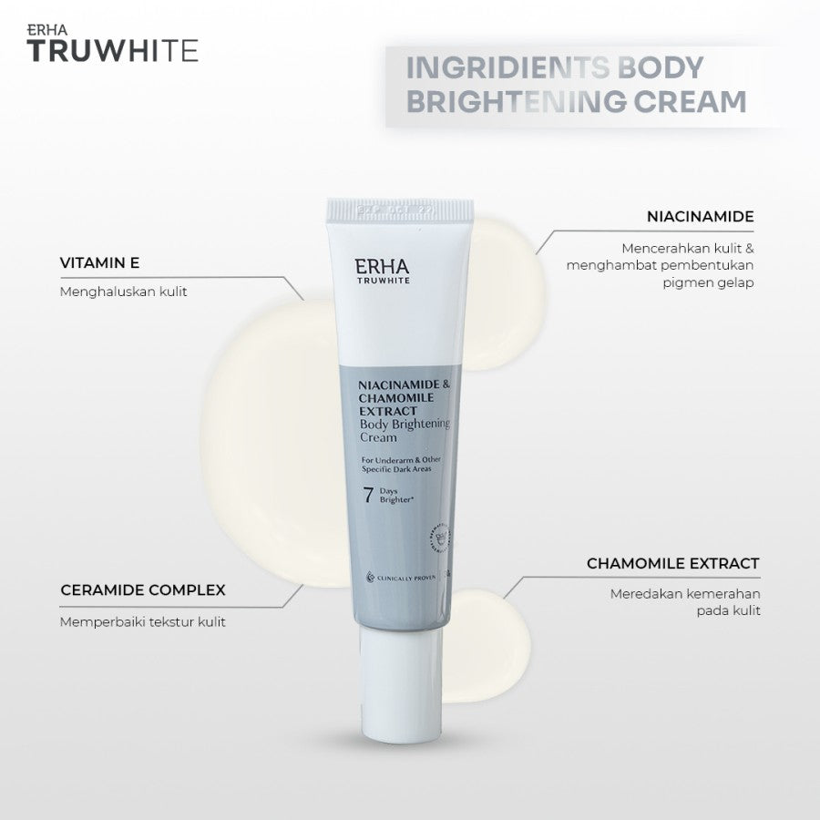 ERHA Truwhite Niacinamide & Chamomile Extract Body Brightening Cream 30g - Krim Pencerah Badan dan Ketiak