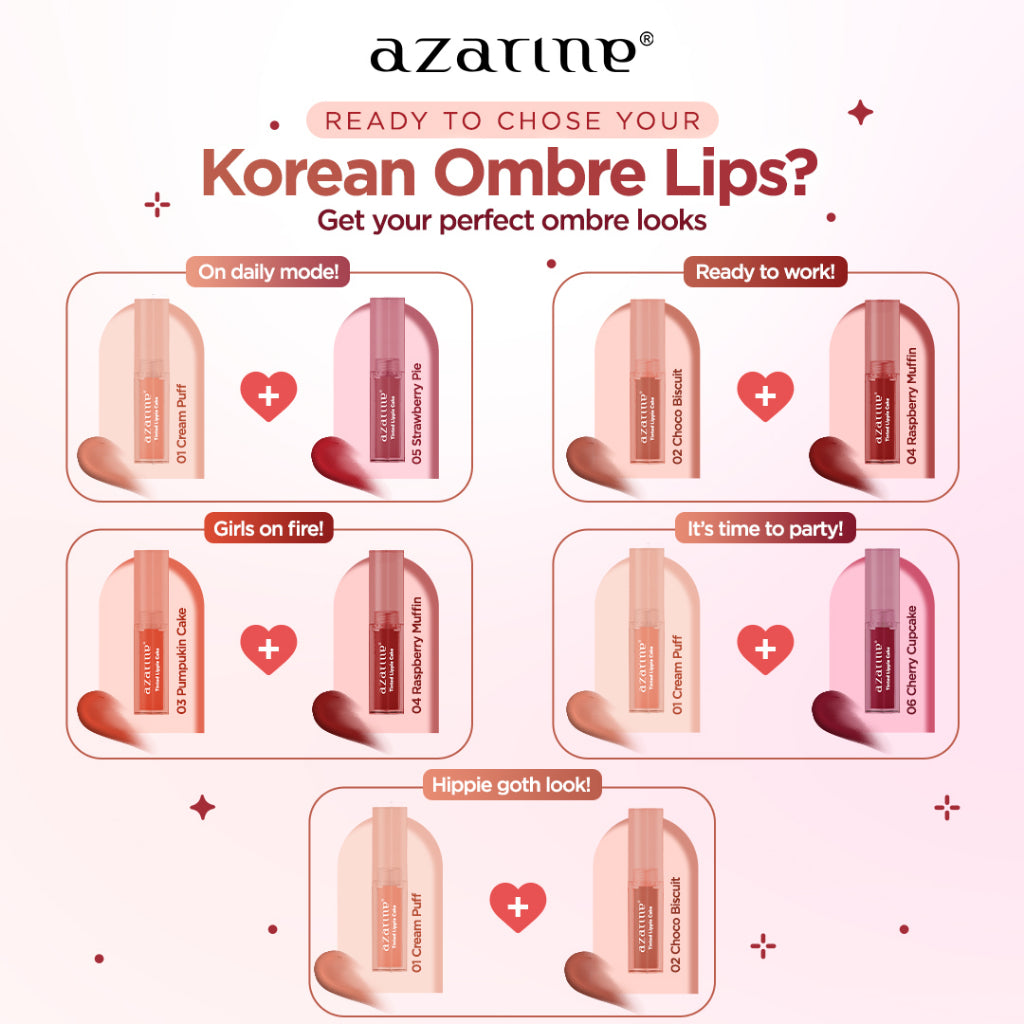 Azarine Perfect Ombre Lips Kit Tinted Lippie Cake Lip Tint ala Korea Longlasting Hydrating Moisturizing [2x2.9ml]