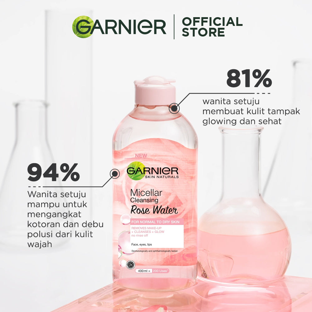 (PAKET HEMAT ISI 3) Garnier Micellar Cleansing Rose Water Skin Care - 125ml (Pembersih Wajah & Make up Mengandung Air Mawar Untuk Kulit Bersih dan Bercahaya)