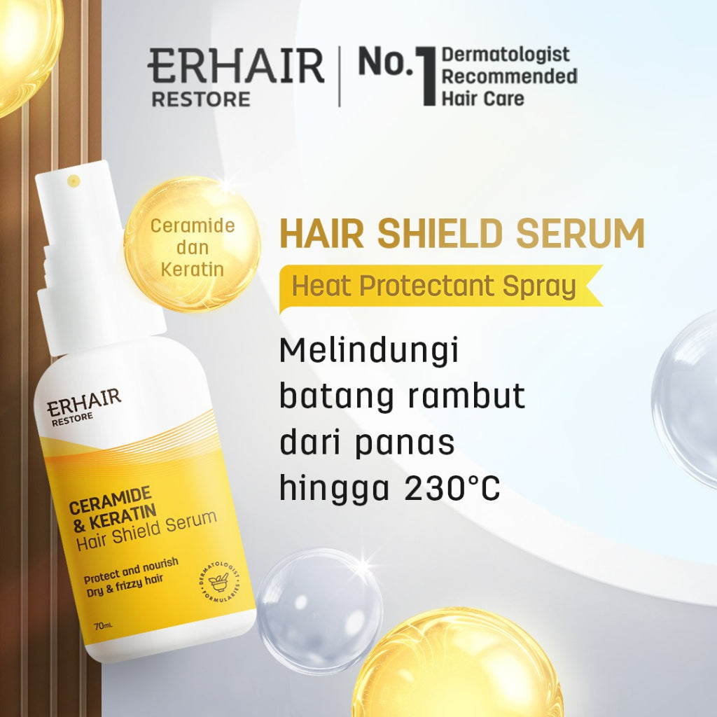ERHAIR Restore Hair Shield Serum 70mL - Serum Melembutkan Rambut Kering & Frizzy | Ceramide & Keratin Hair Oil  | Melindungi rambut dari paparan matahari | Heat Protectant