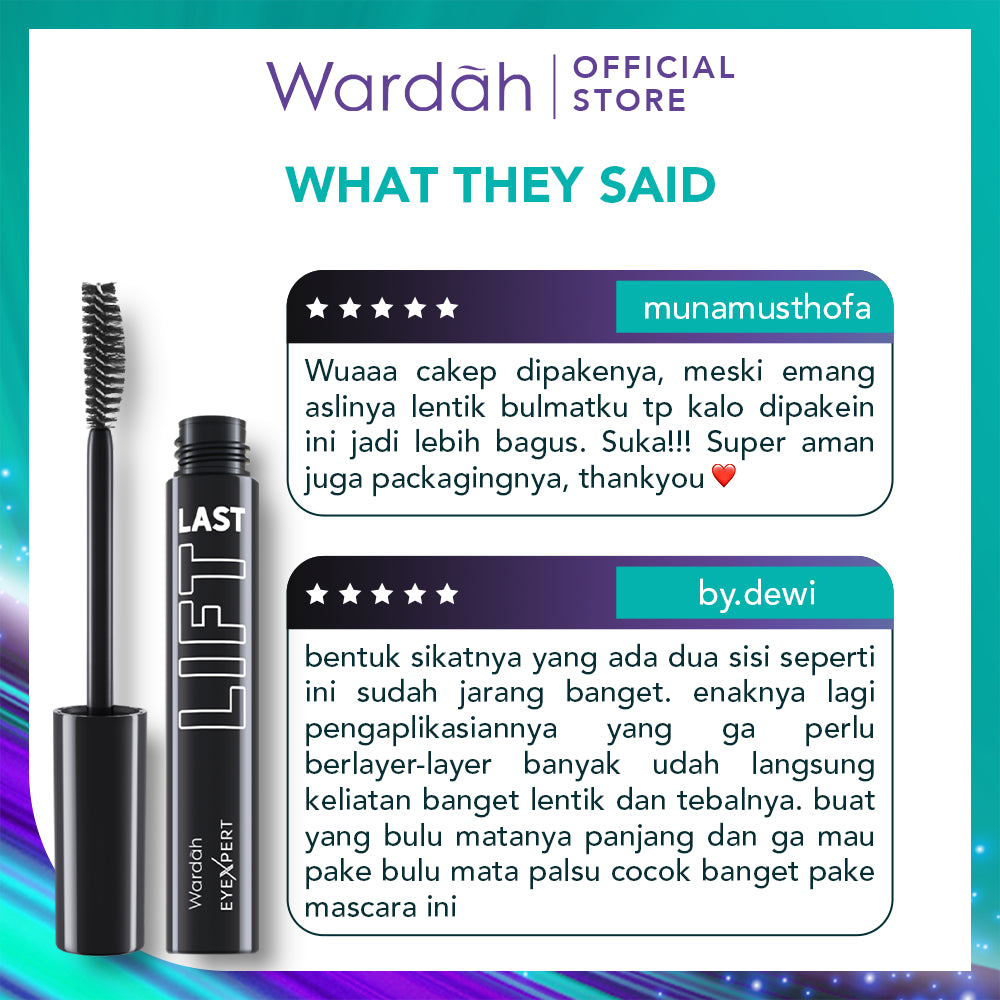 WARDAH EyeXpert Liftlast Waterproof Mascara 8ml Lentik Dalam 5 Detik, Tahan Lama 12 Jam - Maskara Anti Air Tahan Air - Makeup