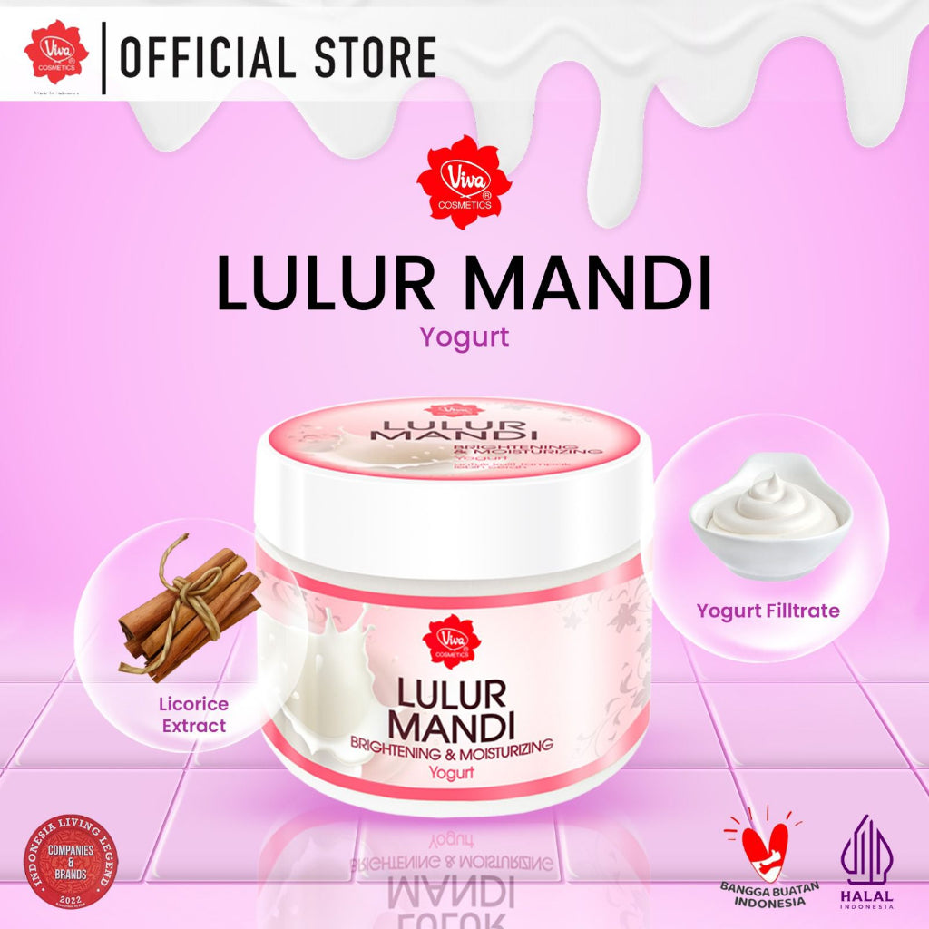 Viva Lulur Mandi Brightening & Moisturizing (Body Scrub) Yogurt with Licorice Extract, Alpha Hydroxy Acids & Moisturizer - 225gr (WHITENING & GLOWING)