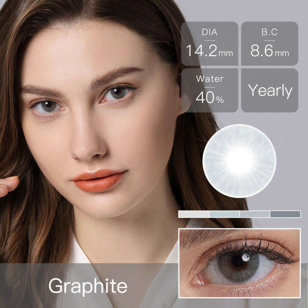 Softlens Minus (0.00 s/d -8.00) lensa kontak warna 14.2MM Graphite Lens softlens min kadar air 40% Yearly